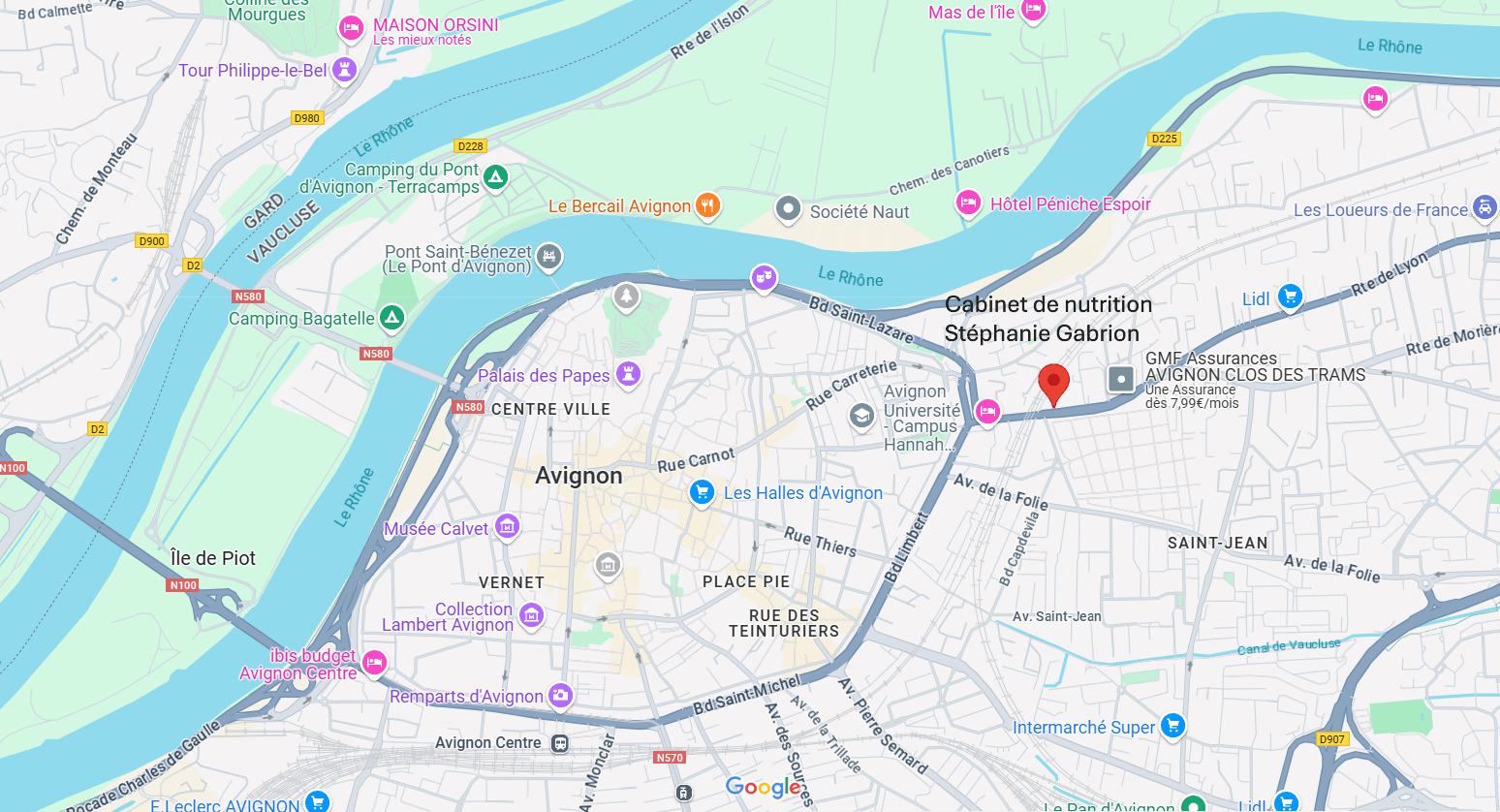 Carte de plan d'accès du cabinet de nutrition.